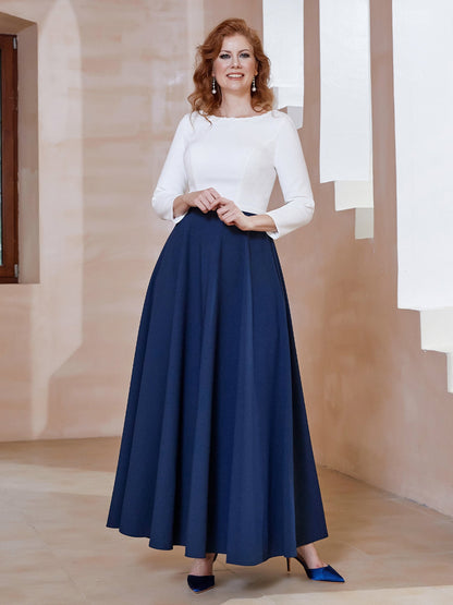 Elegant Scoop Neckline Tea-Length Dress Dark Navy