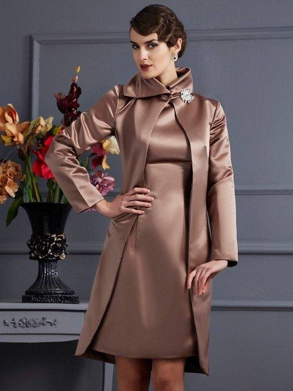Sheath/Column High Neck Sleeveless Short Satin Mother of the Bride Dresses - RongMoon