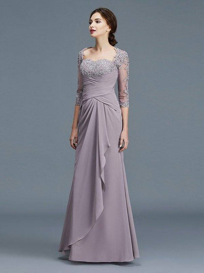 Sheath/Column 3/4 Sleeves Sweetheart Ruffles Chiffon Floor-Length Mother of the Bride Dresses - RongMoon