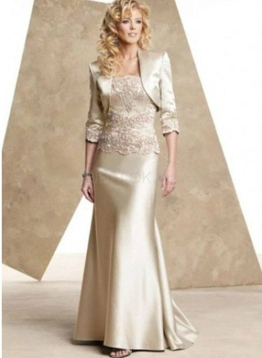 Elegant Mother Of The Bride Dresses Mermaid Satin Lace With Jacket Long Wedding Party Dresses Mother Dresses For Wedding - RongMoon