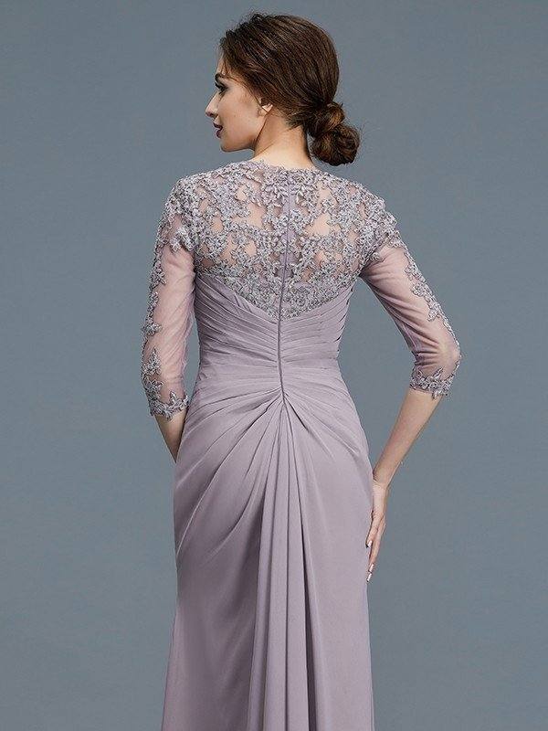 Sheath/Column 3/4 Sleeves Sweetheart Ruffles Chiffon Floor-Length Mother of the Bride Dresses - RongMoon