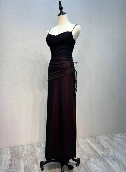 Aimishang Dress Wholesale Black And Red Mermaid Straps Long Evening Paty Dress Prom Dress With Slit