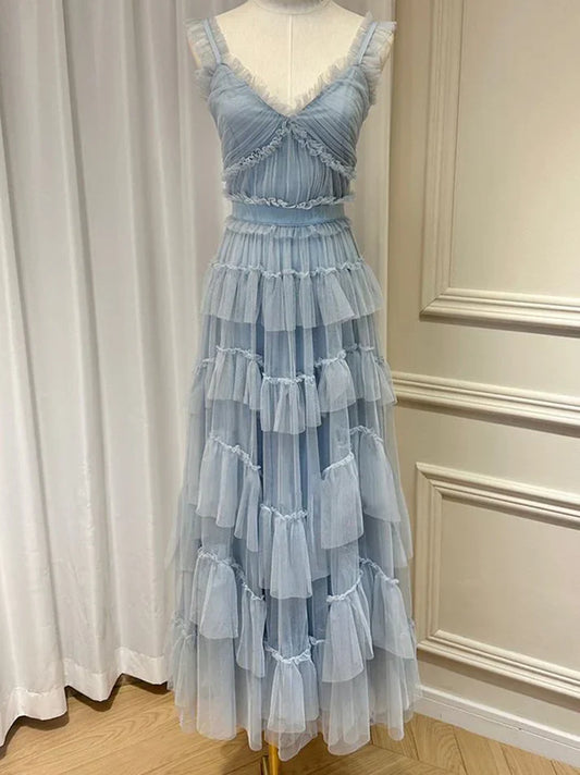 Aimishang Blue A-Line Tulle Tiered Cute Prom Dress Party Gown Charming Evening Dress Wholesale