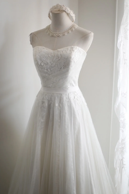 Pretty Off The Shoulder White Tulle Appliques Long Wedding Dress cc3187