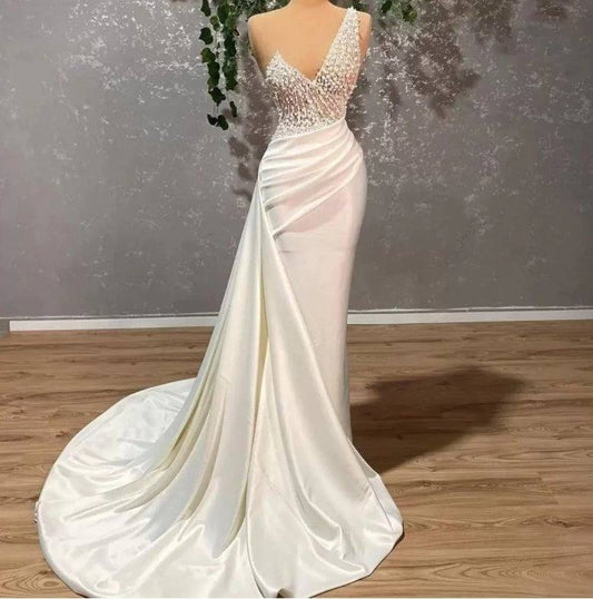 Luxury Evening Dresses Mermaid One-shoulder Appliques Beaded Long Turkey Dubai Saudi Arabic Evening Gown Prom Dresses - RongMoon