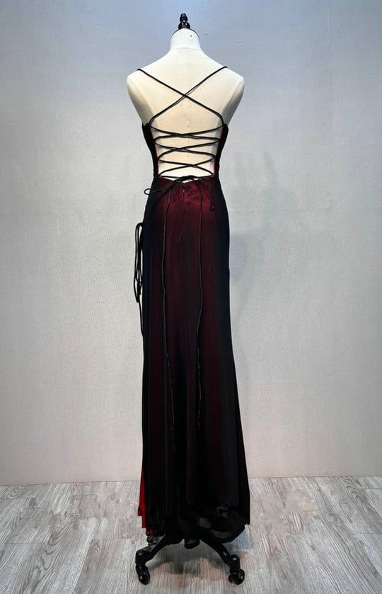 Aimishang Dress Wholesale Black And Red Mermaid Straps Long Evening Paty Dress Prom Dress With Slit