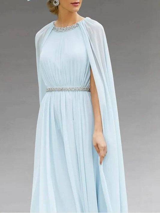 Two Piece Sheath / Column Mother of the Bride Dress Elegant Jewel Neck Ankle Length Chiffon Sleeveless with Sash / Ribbon Pleats Beading - RongMoon