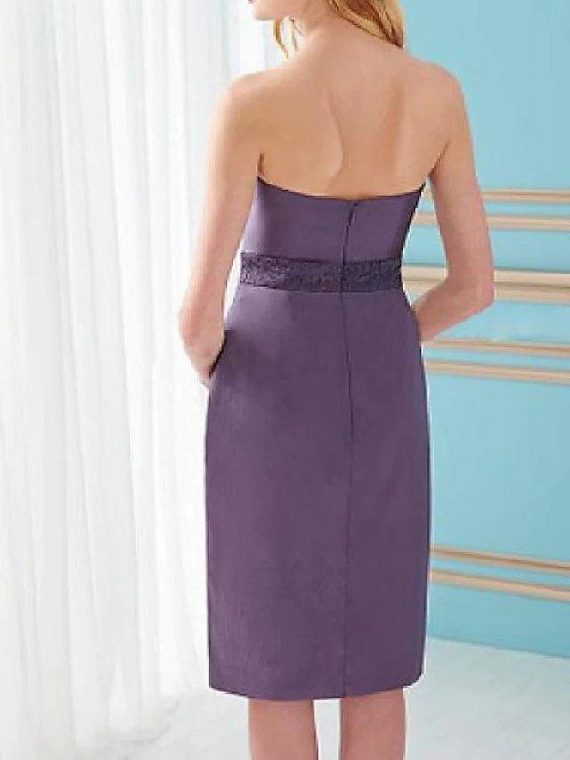 Two Piece Sheath / Column Mother of the Bride Dress Elegant Sweetheart Neckline Knee Length Lace Satin Half Sleeve with Sash / Ribbon - RongMoon
