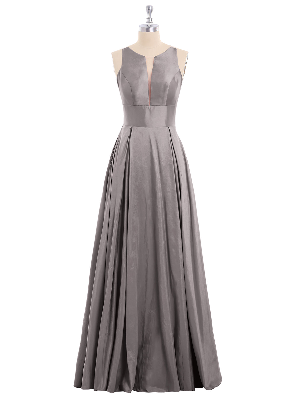 A-line Taffeta Long Dress with Pockets-Silver