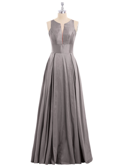 A-line Taffeta Long Dress with Pockets-Silver