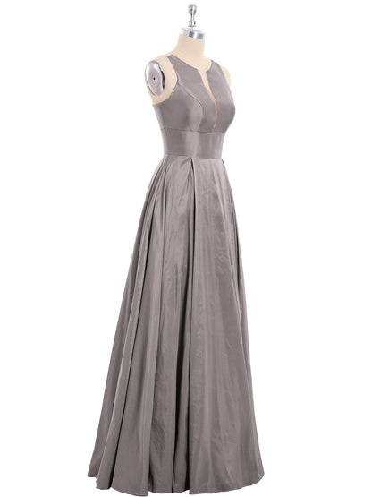 A-line Taffeta Long Dress with Pockets-Silver