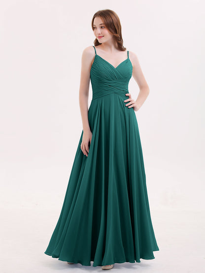 Spaghetti Strap Chiffon Dress with V Neck-Peacock