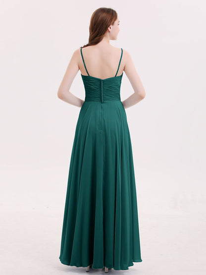 Spaghetti Strap Chiffon Dress with V Neck-Peacock