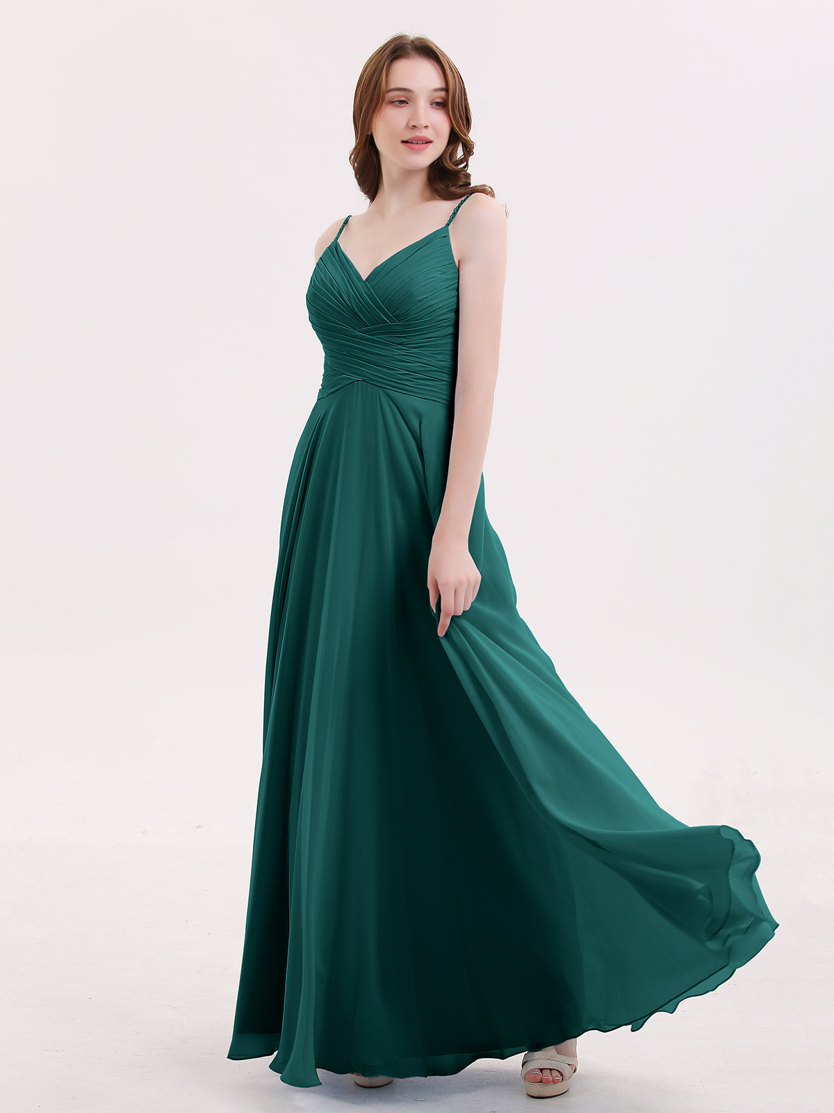 Spaghetti Strap Chiffon Dress with V Neck-Peacock