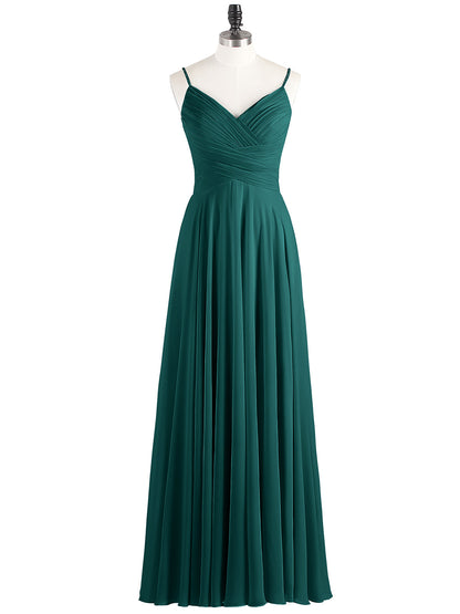 Spaghetti Strap Chiffon Dress with V Neck-Peacock