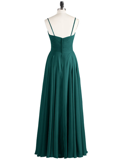 Spaghetti Strap Chiffon Dress with V Neck-Peacock