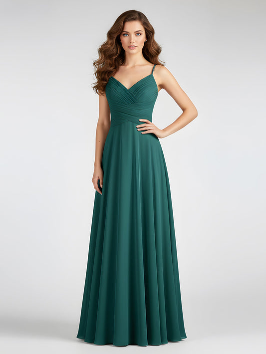 Spaghetti Strap Chiffon Dress with V Neck-Peacock
