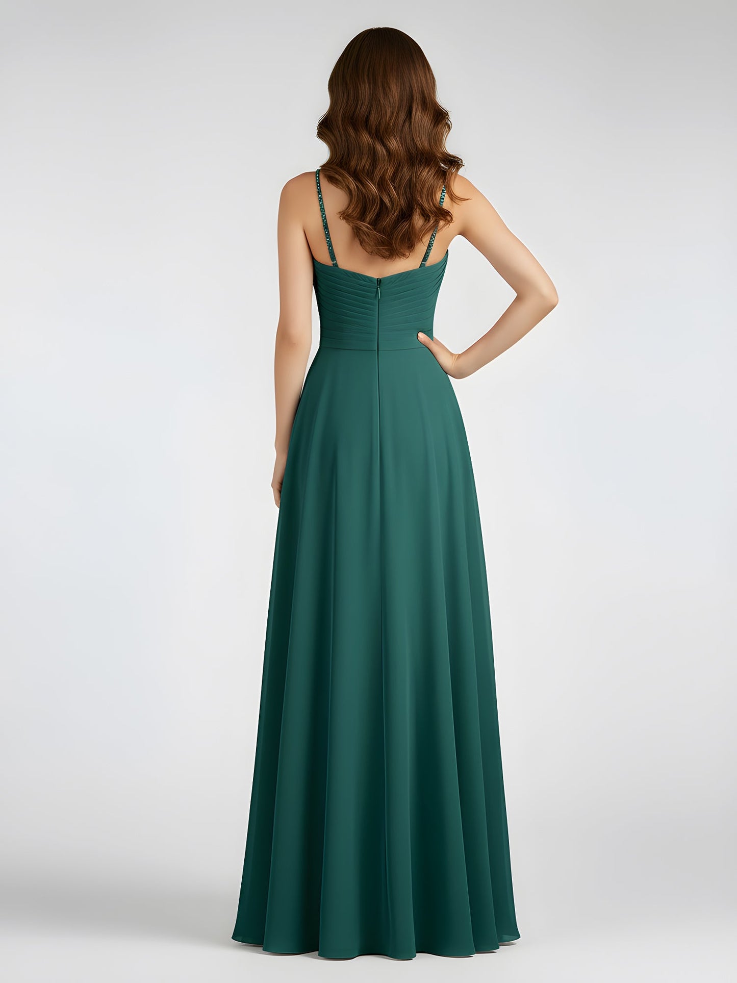 Spaghetti Strap Chiffon Dress with V Neck-Peacock