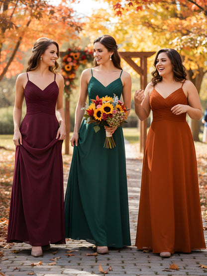Spaghetti Strap Chiffon Dress with V Neck-Peacock