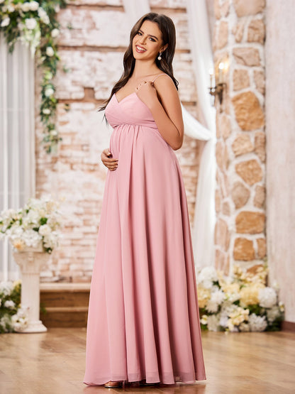 A-line V-neck Spaghetti Straps Empire Chiffon Dresses Dusty Rose