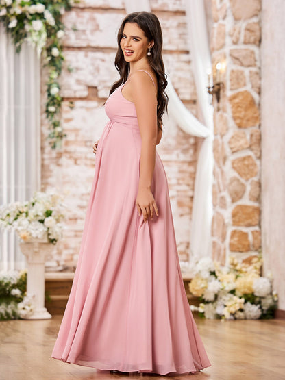 A-line V-neck Spaghetti Straps Empire Chiffon Dresses Dusty Rose