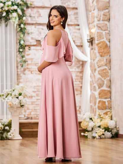 A-line Princess Floor-Length Empire Chiffon Dresses Dusty Rose