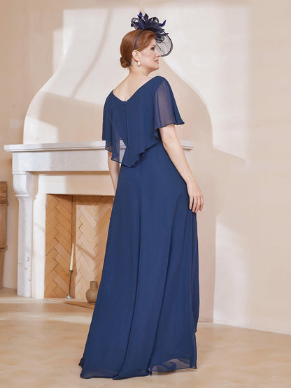 V-neck Flutter Sleeves Asymmetrical Dress Dark Navy