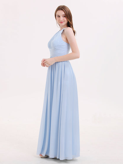 Double Strap Halter Long Chiffon Gowns-Sky Blue