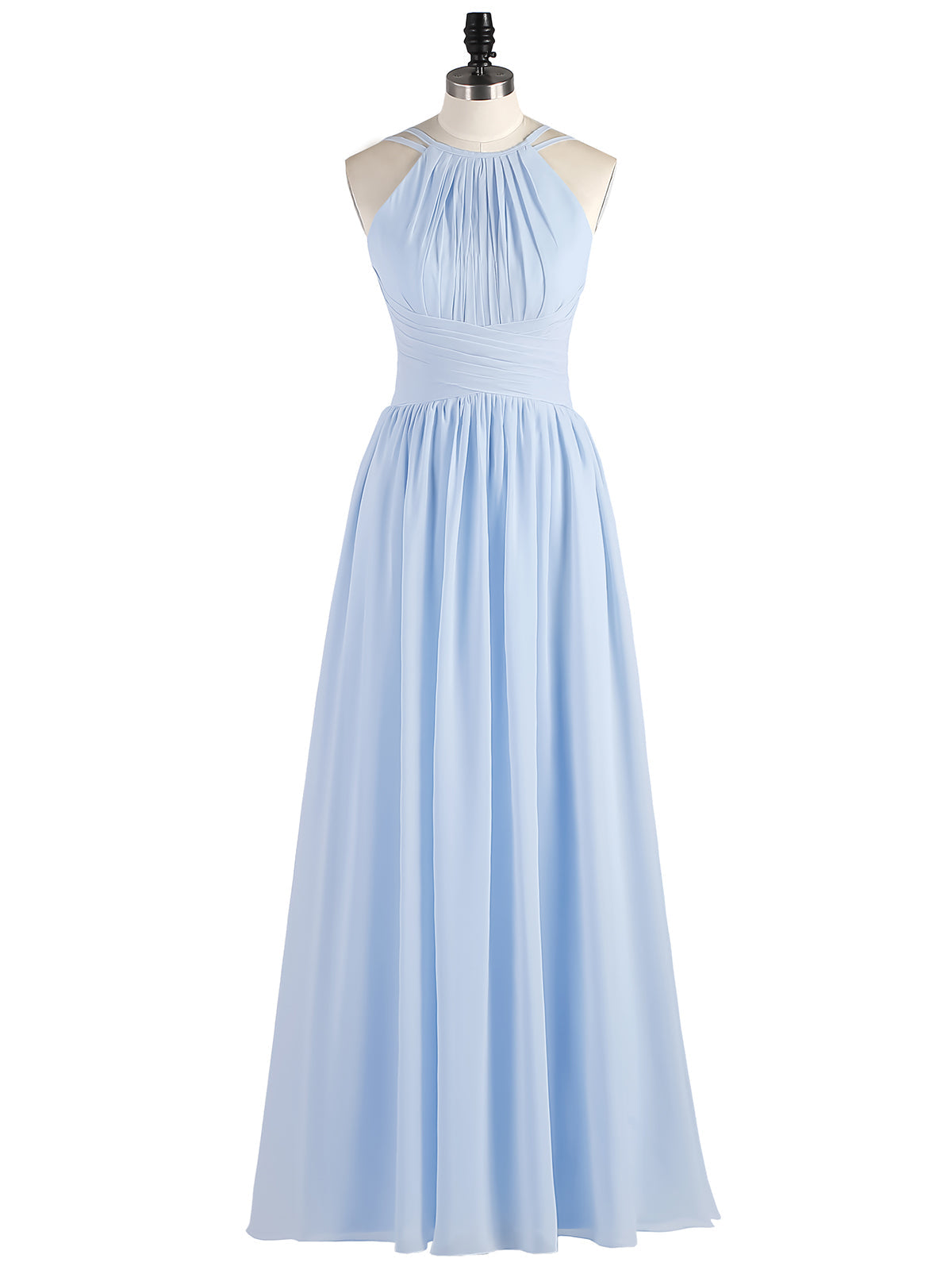 Double Strap Halter Long Chiffon Gowns-Sky Blue