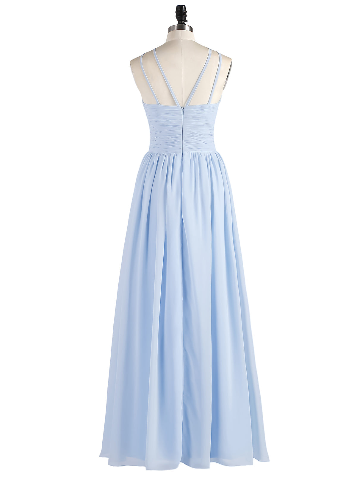 Double Strap Halter Long Chiffon Gowns-Sky Blue