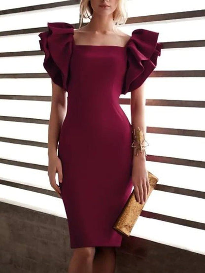 Sheath / Column Beautiful Back Elegant Homecoming Cocktail Party Valentine's Day Dress Scoop Neck Short Sleeve Knee Length Spandex with Sleek - RongMoon