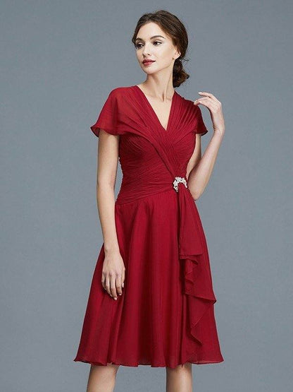 A-Line/Princess V-neck Chiffon Sleeveless Knee-Length Ruffles Mother of the Bride Dresses - RongMoon
