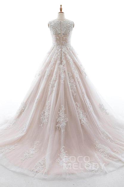 A-Line Court Train Elastic Satin Tulle Wedding Dress LD5565