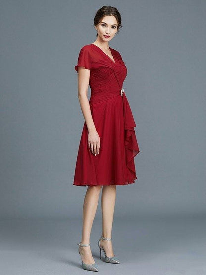A-Line/Princess V-neck Chiffon Sleeveless Knee-Length Ruffles Mother of the Bride Dresses - RongMoon