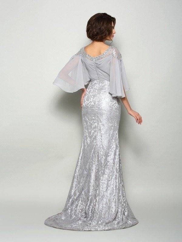 Trumpet/Mermaid Scoop Lace 1/2 Sleeves Long Chiffon Mother of the Bride Dresses - RongMoon