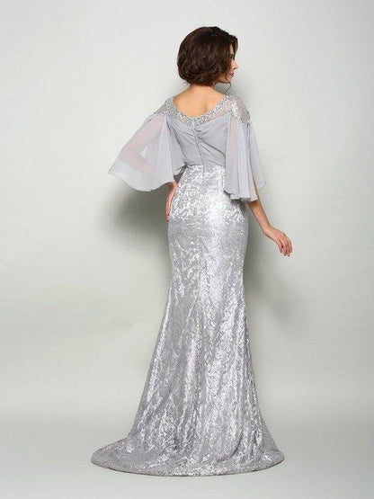 Trumpet/Mermaid Scoop Lace 1/2 Sleeves Long Chiffon Mother of the Bride Dresses - RongMoon