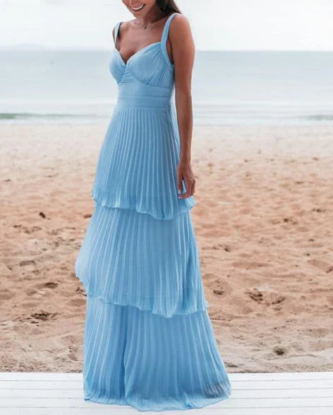 Blue Straps A-Line Layers Elegant Long Party Dress Charming Evening Dress Formal Dress Wholesale