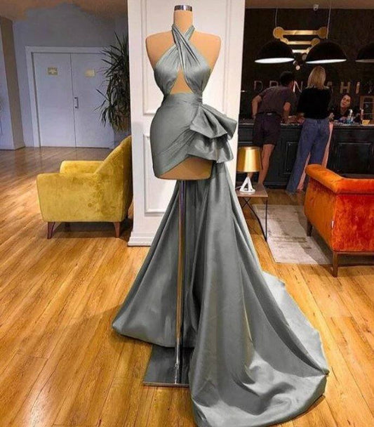 Gray Robe De Soiree Sheath Sheath Halter Detachable Sexy Long Prom Dresses Prom Gown Evening Dresses - RongMoon
