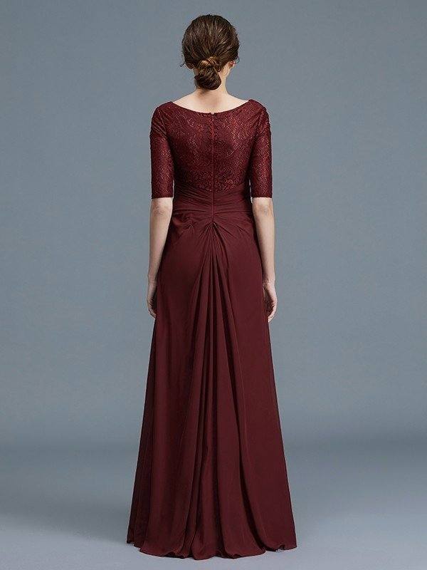 A-Line/Princess V-neck 1/2 Sleeves Ruffles Chiffon Floor-Length Mother of the Bride Dresses - RongMoon