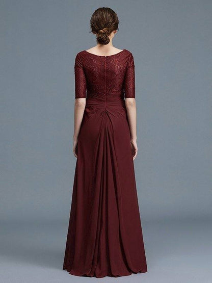 A-Line/Princess V-neck 1/2 Sleeves Ruffles Chiffon Floor-Length Mother of the Bride Dresses - RongMoon