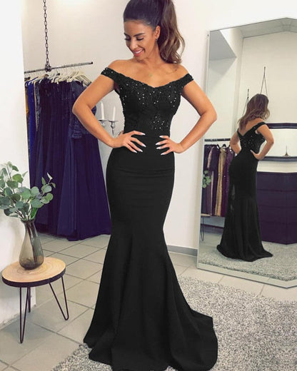 Lace Appliques Mermaid Bridesmaid Dresses Off Shoulder