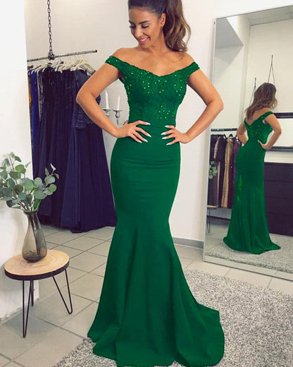 Lace Appliques Mermaid Bridesmaid Dresses Off Shoulder