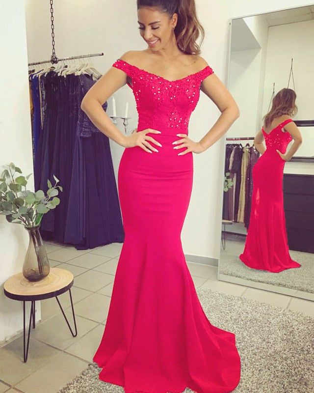 Lace Appliques Mermaid Bridesmaid Dresses Off Shoulder