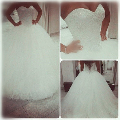 Lace Appliques Sweetheart Tulle Wedding Dresses Ball Gowns