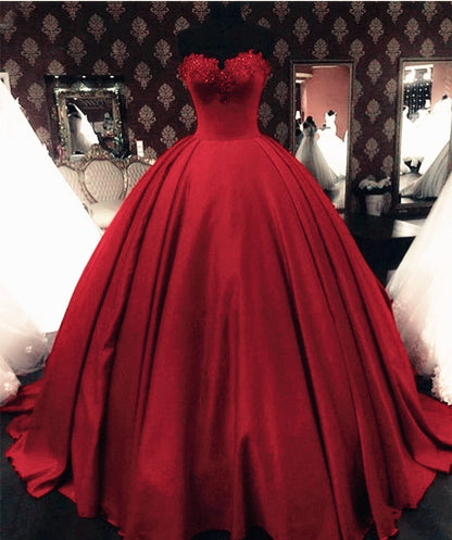 Lace Beaded Sweetheart Bodice Corset Satin Prom Dresses Ball Gowns