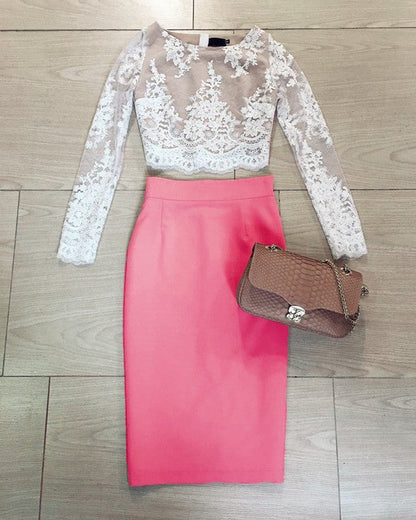 Lace Crop Top Prom Dresses Short Two Piece Homecoming Dress