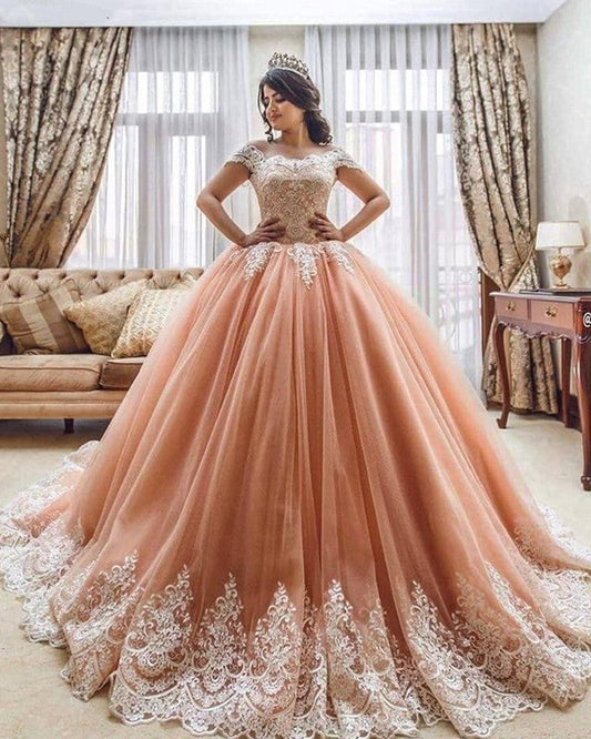 Lace Embroidery Off The Shoulder Tulle Ball Gowns Quinceanera Dresses