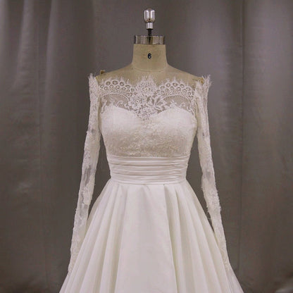 Lace Long Sleeves Taffeta Princess Wedding Dresses Off The Shoulder
