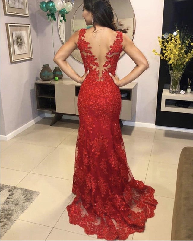 Lace Mermaid Dresses Nude Back Court Train