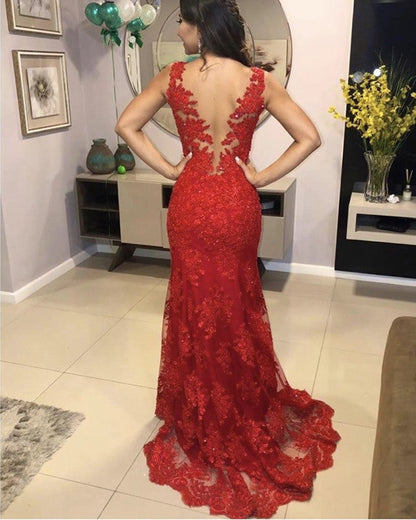 Lace Mermaid Dresses Nude Back Court Train